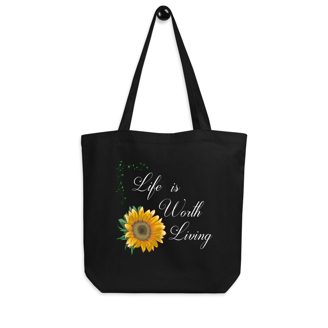 BLACK ORGANIC COTTON TOTE BAG (Life is worth living)