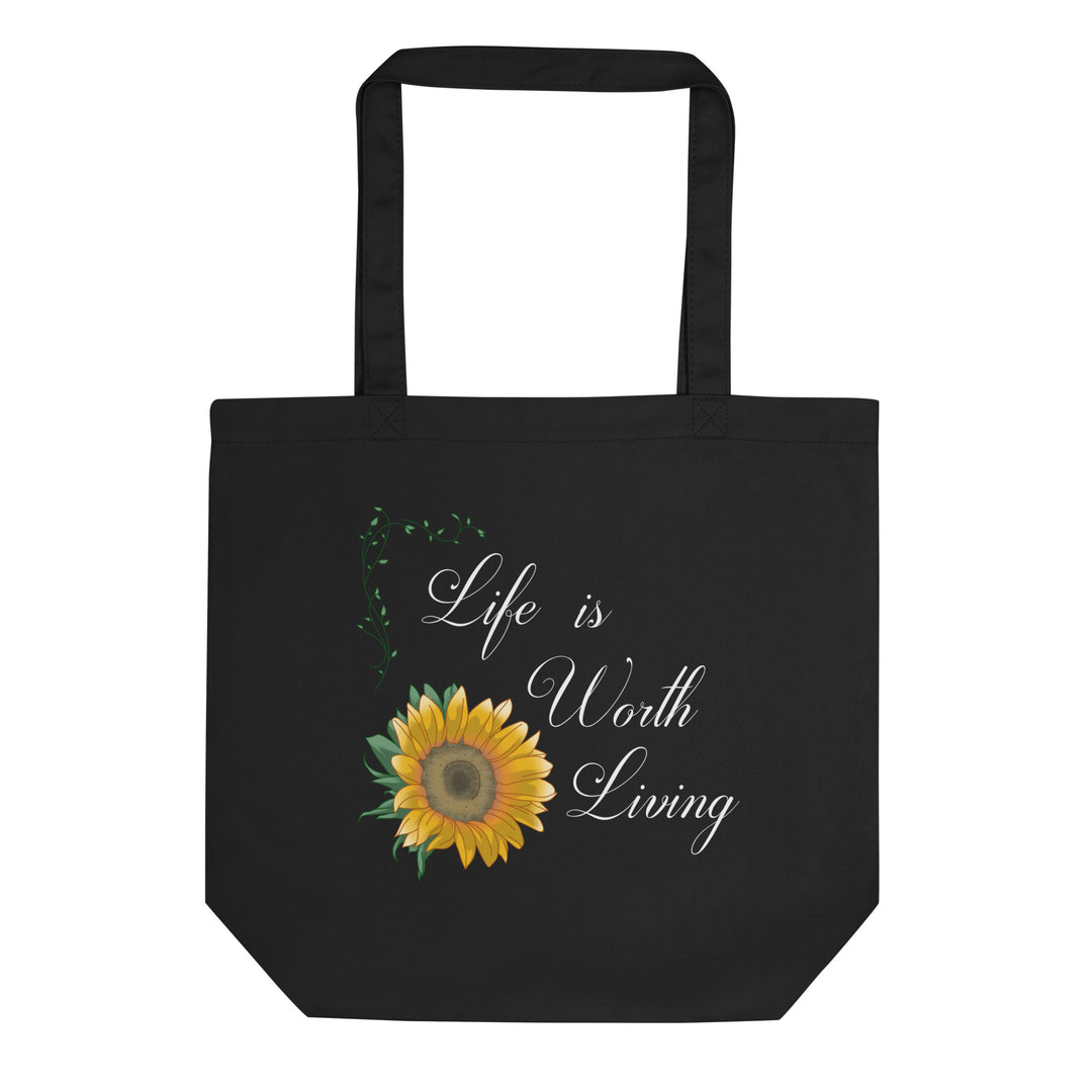 BLACK ORGANIC COTTON TOTE BAG (Life is worth living)