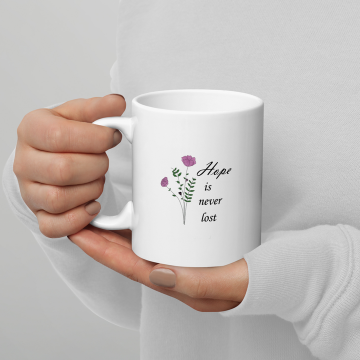 White glossy mug  (Hope is never lost design)