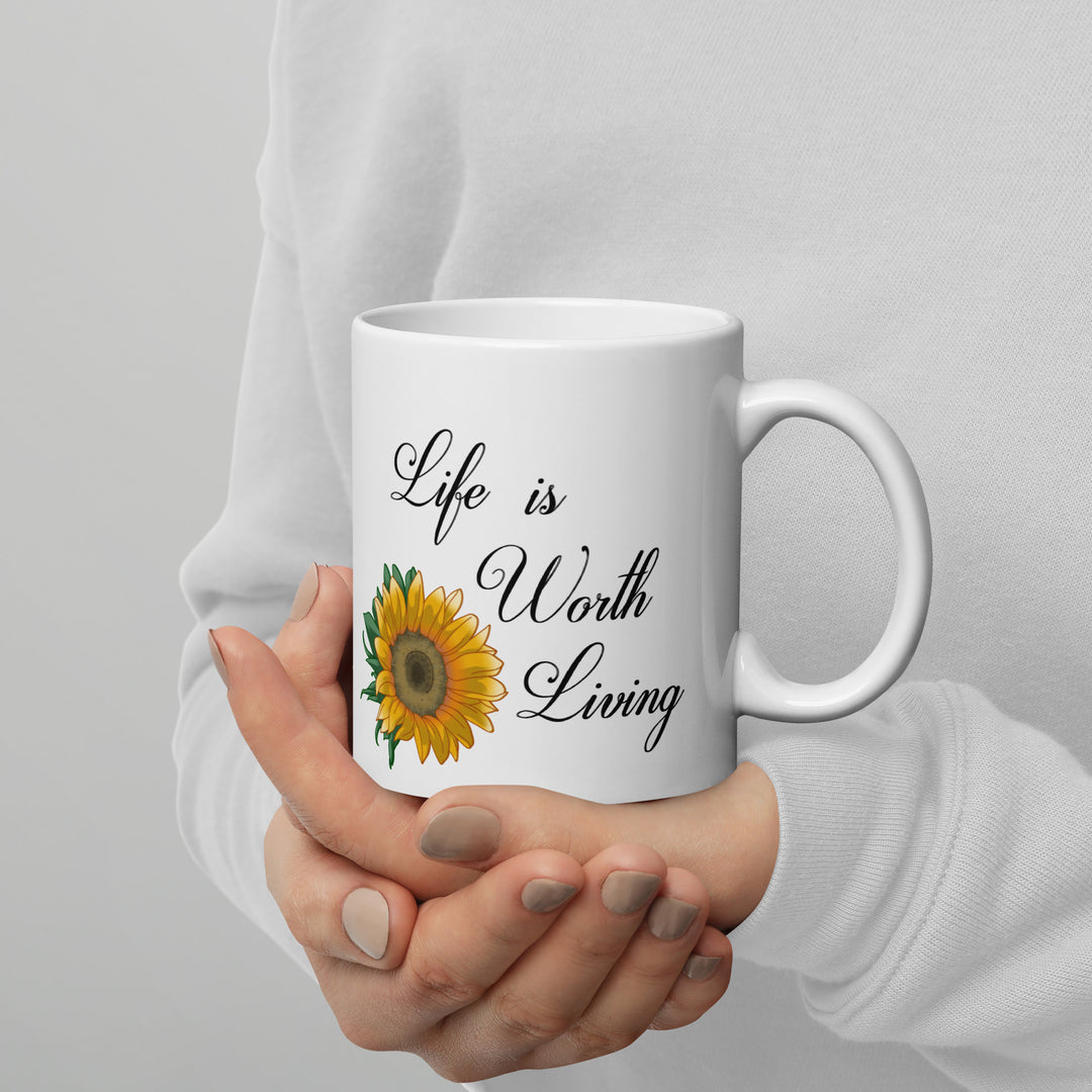 White Glossy Mugs (Life is worth living design)