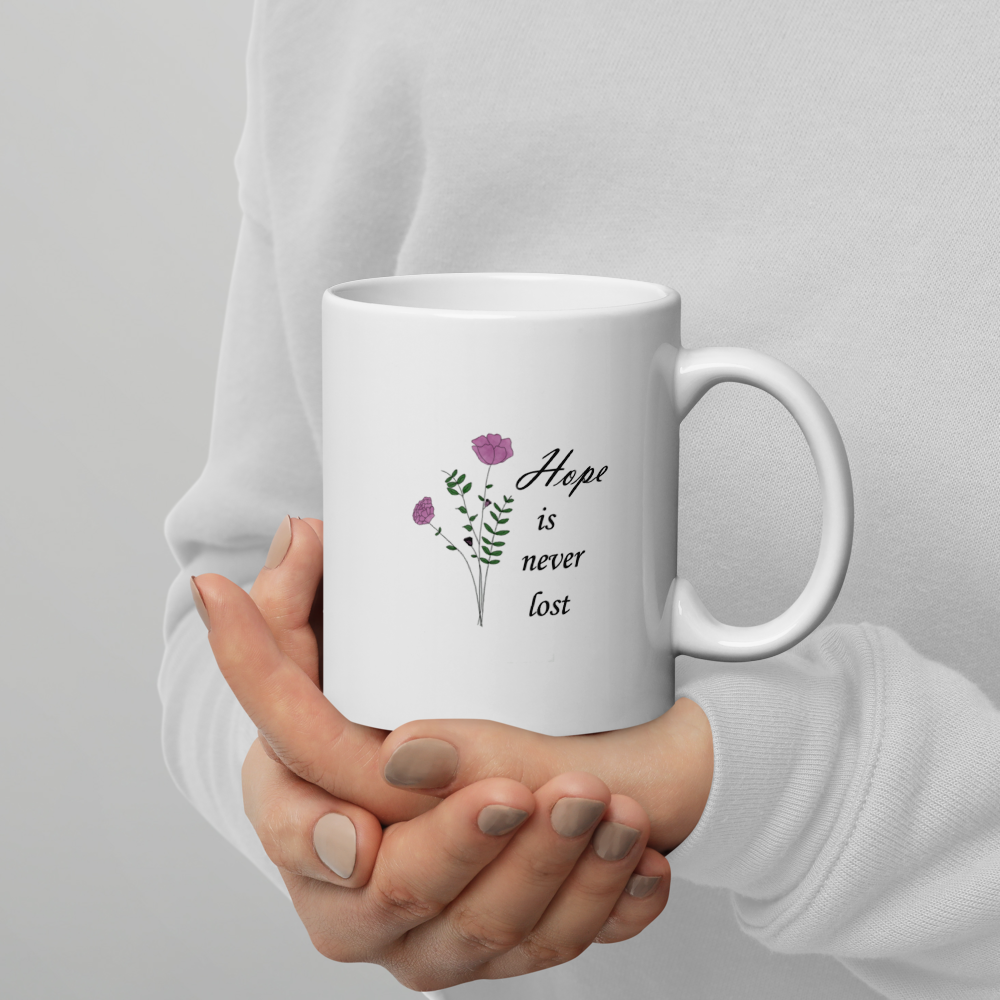 White glossy mug  (Hope is never lost design)