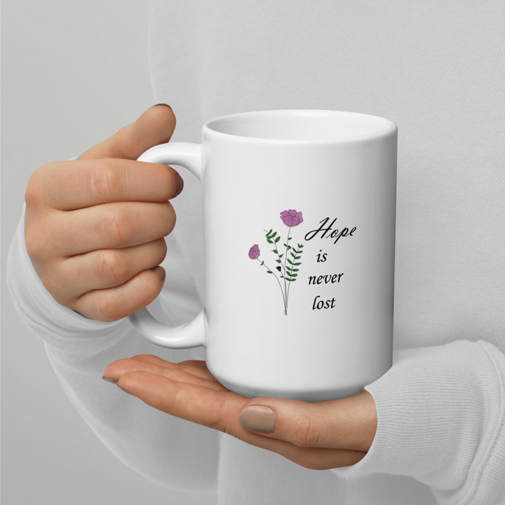 White glossy mug  (Hope is never lost design)