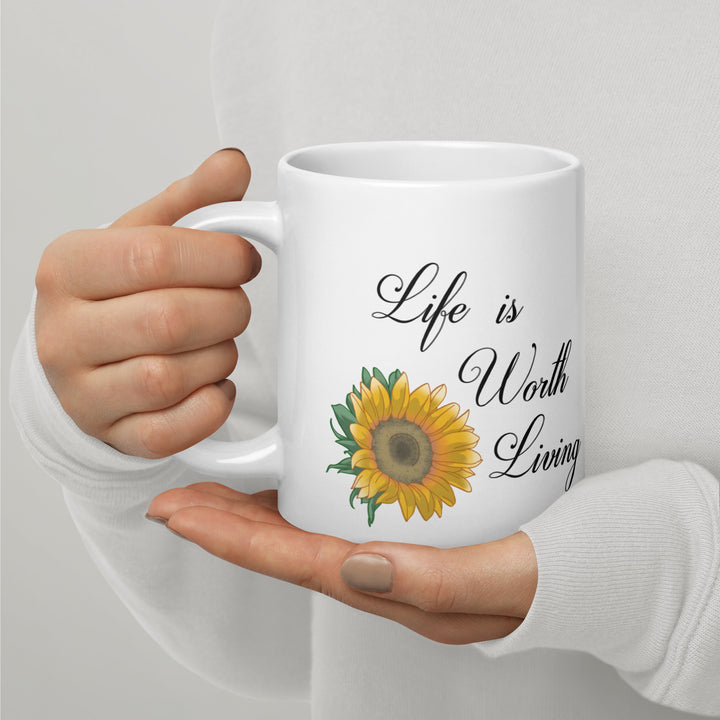 White Glossy Mugs (Life is worth living design)