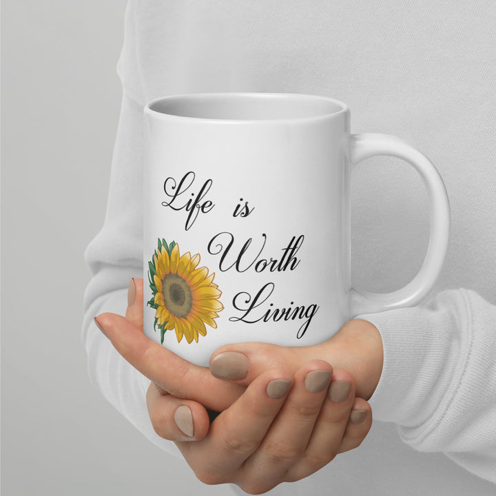 White Glossy Mugs (Life is worth living design)